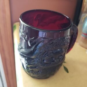 Stunning Vintage Arcoroc Ruby Red 3D Santa Mug